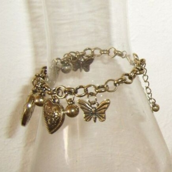 Rare Vintage Antique Style Butterflies Hearts Bracelet W/ Extension